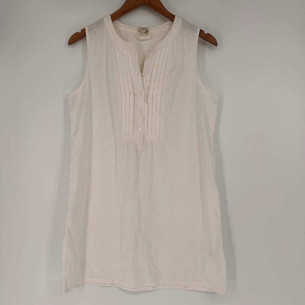 J.Crew Pintuck Sleeveless Tunic Women Size S Linen Blend White Casual Boho‎